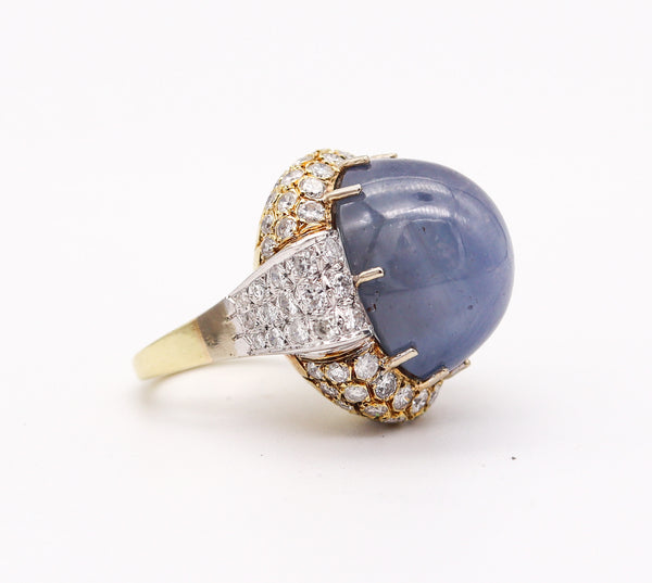 GIA CERTIFIED Huge Cocktail Ring 18Kt Gold With 54.31 Ctw Star Sapphire & Diamonds