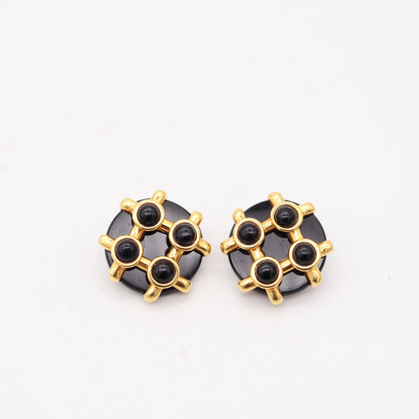 CARTIER Aldo Cipullo 1973 Vintage Geometric Earrings In 18Kt Gold With Onyxes