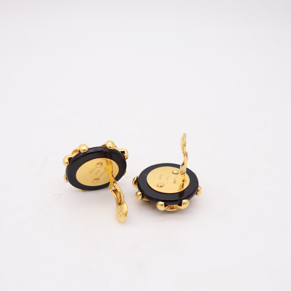 CARTIER Aldo Cipullo 1973 Vintage Geometric Earrings In 18Kt Gold With Onyxes