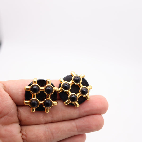 CARTIER Aldo Cipullo 1973 Vintage Geometric Earrings In 18Kt Gold With Onyxes