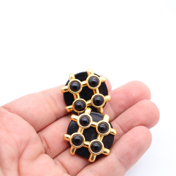 CARTIER Aldo Cipullo 1973 Vintage Geometric Earrings In 18Kt Gold With Onyxes