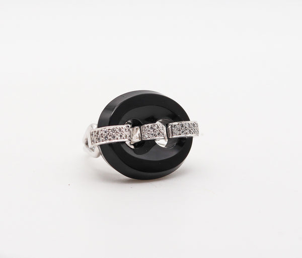 (S)Mid Century 1950 Mariner Link Cocktail Ring In 18Kt Gold With Diamonds And Onyx