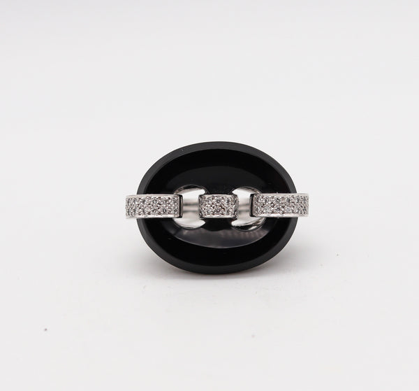 (S)Mid Century 1950 Mariner Link Cocktail Ring In 18Kt Gold With Diamonds And Onyx