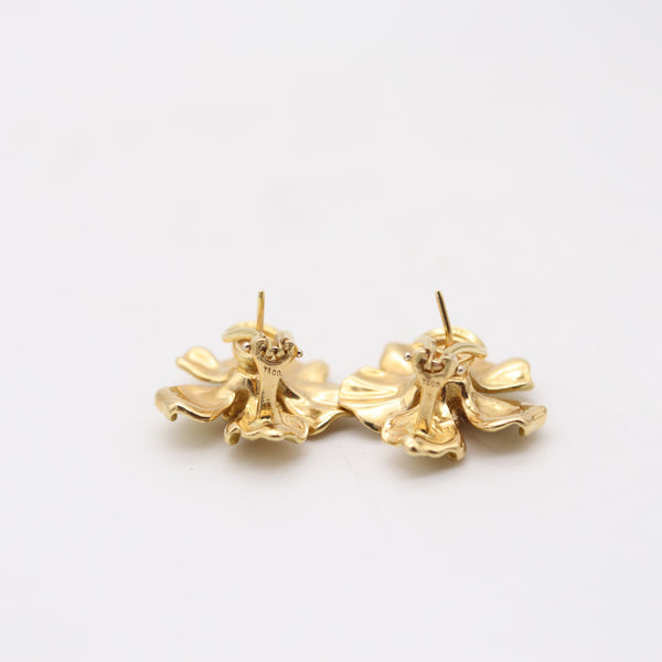 TIFFANY & CO. 1970 Dogwood Flowers Clips-On Earrings In 18Kt Yellow Gold
