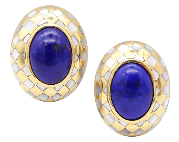 ANGELA CUMMINGS Clips-On Earrings In 18Kt Gold With Inlaid Nacre And Lapis