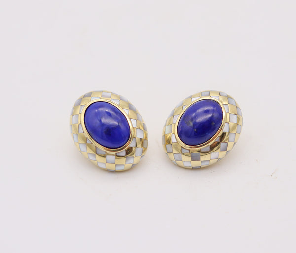 ANGELA CUMMINGS Clips-On Earrings In 18Kt Gold With Inlaid Nacre And Lapis