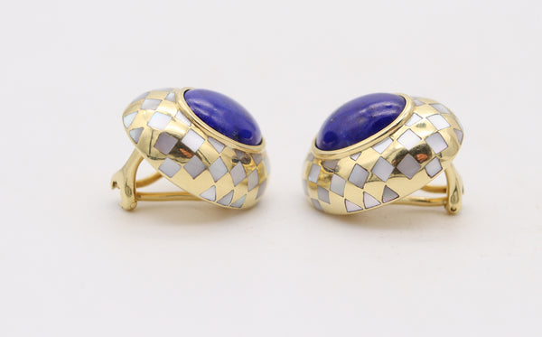 ANGELA CUMMINGS Clips-On Earrings In 18Kt Gold With Inlaid Nacre And Lapis