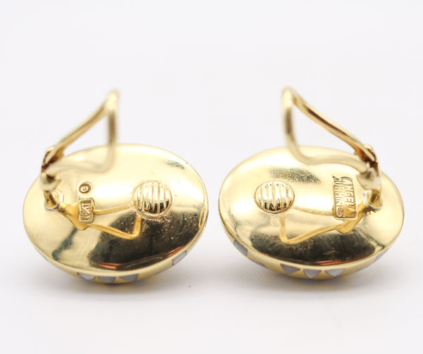 ANGELA CUMMINGS Clips-On Earrings In 18Kt Gold With Inlaid Nacre And Lapis