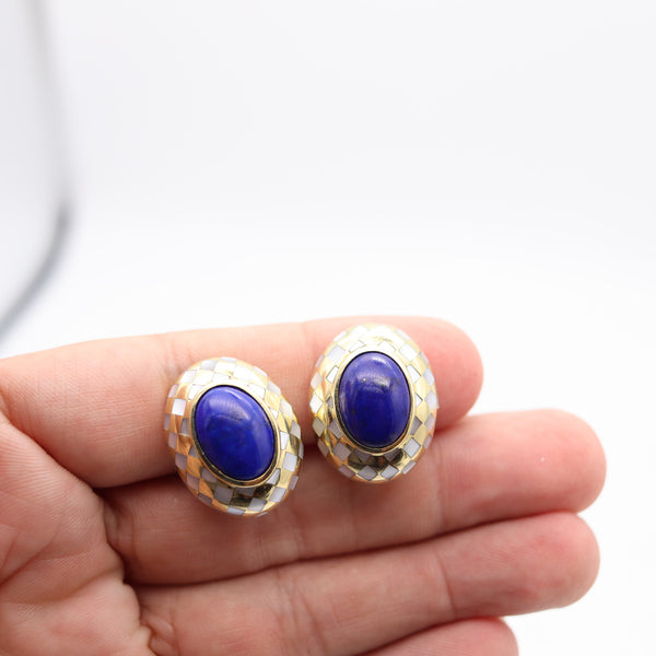 ANGELA CUMMINGS Clips-On Earrings In 18Kt Gold With Inlaid Nacre And Lapis