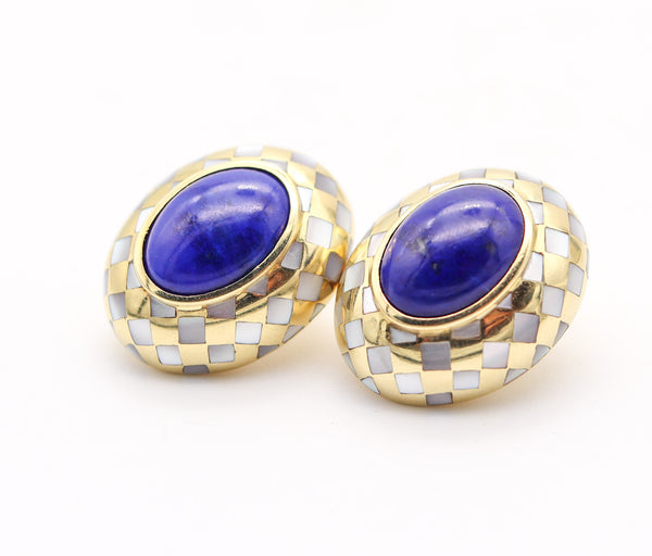 ANGELA CUMMINGS Clips-On Earrings In 18Kt Gold With Inlaid Nacre And Lapis