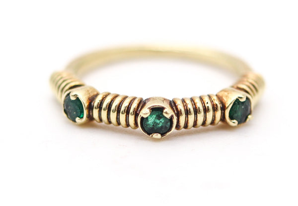 TWISTED WIRES Band Ring In 18Kt Yellow Gold With Three Green Emeralds