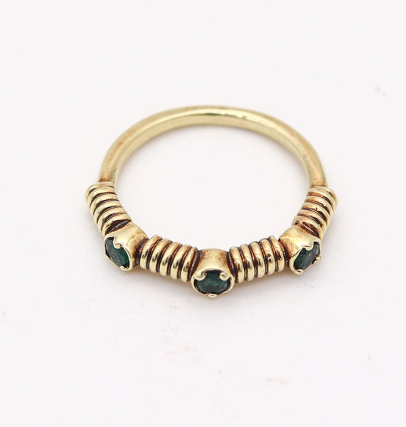 TWISTED WIRES Band Ring In 18Kt Yellow Gold With Three Green Emeralds