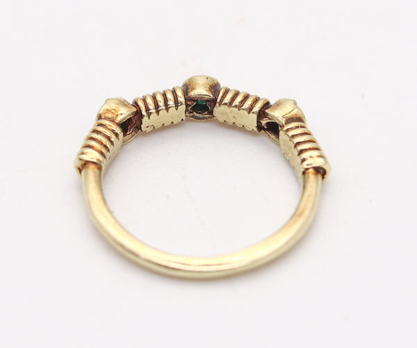 TWISTED WIRES Band Ring In 18Kt Yellow Gold With Three Green Emeralds