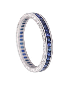 ETERNITY Channel Ring Band In 14Kt White Gold & 1.23 Ctw In Vivid Blue Sapphires