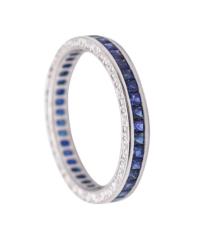ETERNITY Channel Ring Band In 14Kt White Gold & 1.23 Ctw In Vivid Blue Sapphires