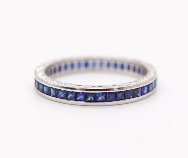 ETERNITY Channel Ring Band In 14Kt White Gold & 1.23 Ctw In Vivid Blue Sapphires