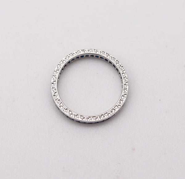 ETERNITY Channel Ring Band In 14Kt White Gold & 1.23 Ctw In Vivid Blue Sapphires