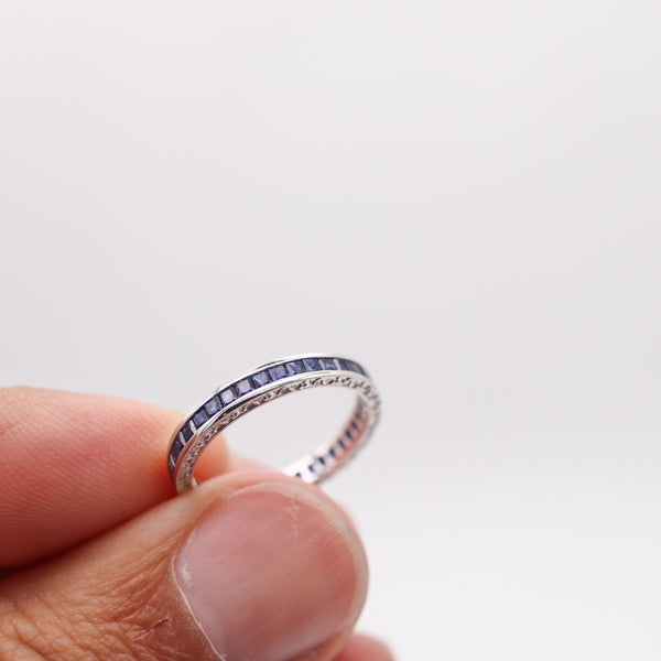 ETERNITY Channel Ring Band In 14Kt White Gold & 1.23 Ctw In Vivid Blue Sapphires