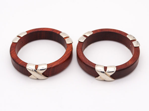 TIFFANY & CO. Paloma Picasso Pair Of Bangle Bracelets In Wood And .925 Sterling Silver