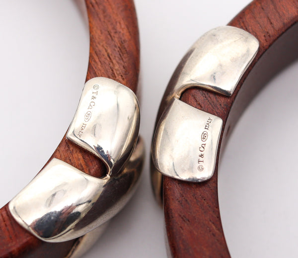 TIFFANY & CO. Paloma Picasso Pair Of Bangle Bracelets In Wood And .925 Sterling Silver