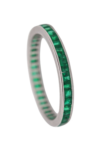 ETERNITY Ring Band In 14Kt White Gold With 1.36 Ctw In Vivid Green Emeralds