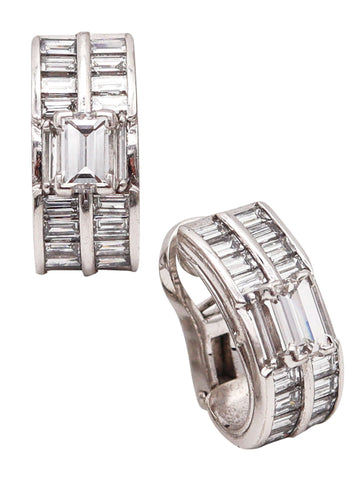 -Raymond Yard 1940 Art Deco Clips Earrings In Platinum With 5.52 Ctw In Diamonds