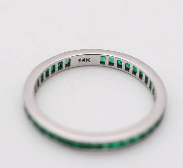 ETERNITY Ring Band In 14Kt White Gold With 1.36 Ctw In Vivid Green Emeralds