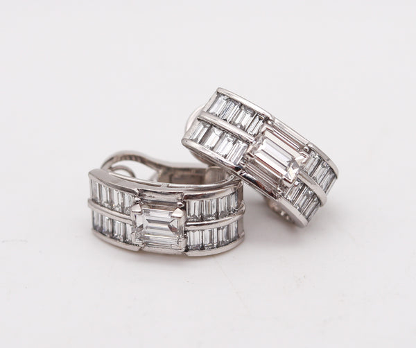 -Raymond Yard 1940 Art Deco Clips Earrings In Platinum With 5.52 Ctw In Diamonds