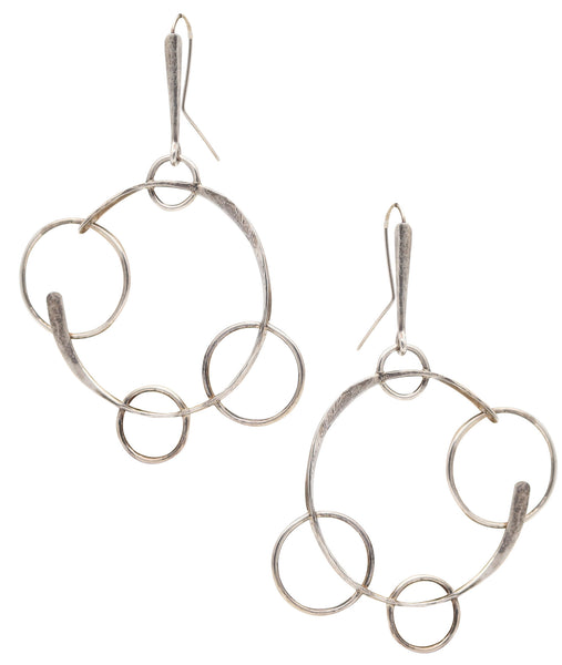 ART SMITH 1960 Sculptural Circles Dangle Earrings In .925 Sterling Silver