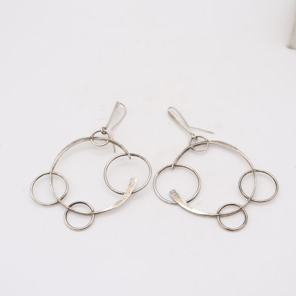 ART SMITH 1960 Sculptural Circles Dangle Earrings In .925 Sterling Silver