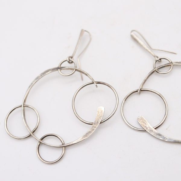 ART SMITH 1960 Sculptural Circles Dangle Earrings In .925 Sterling Silver