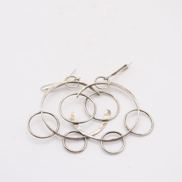 ART SMITH 1960 Sculptural Circles Dangle Earrings In .925 Sterling Silver