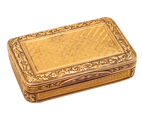 -French 1790 Neoclassical Louis XVI Rectangular Snuff Box In Labrated 18Kt Yellow Gold