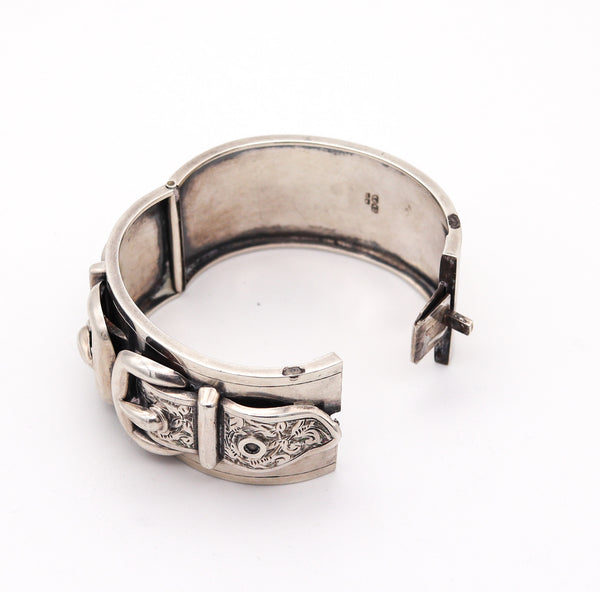 SAUNDERS & SHEPERD 1883 Birmingham Victorian Buckles Bangle In .925 Sterling