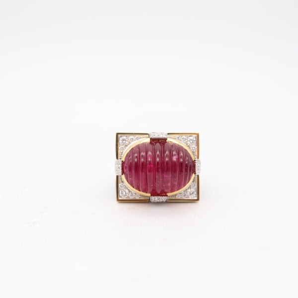 DAVID WEBB Black Enameled Cocktail Ring In 18Kt Gold With Rubellite & Diamonds