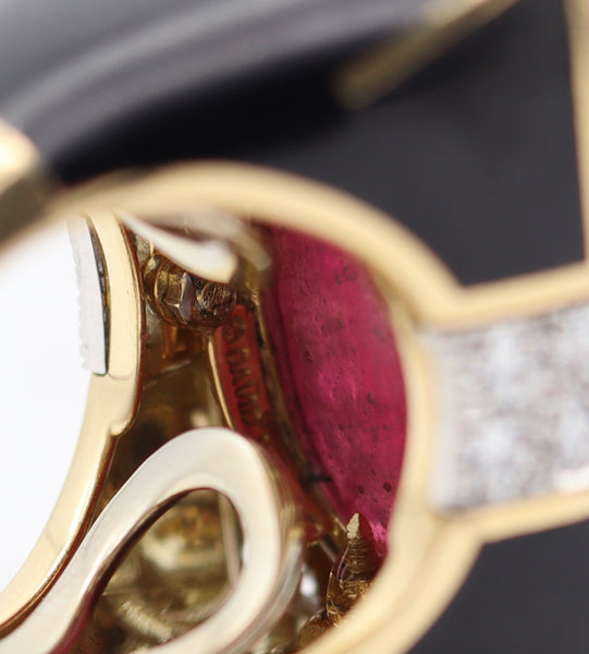 DAVID WEBB Black Enameled Cocktail Ring In 18Kt Gold With Rubellite & Diamonds