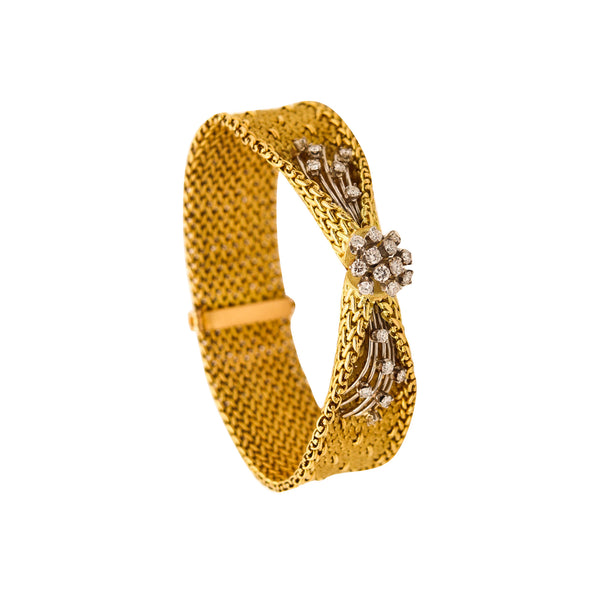 GORGES L'ENFANT 1960 Polonais Relief Bracelet In 18Kt Gold With 1.68 Ctw In Diamonds