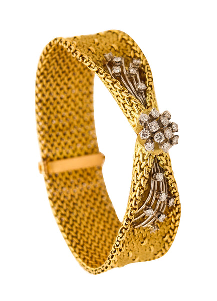 GORGES L'ENFANT 1960 Polonais Relief Bracelet In 18Kt Gold With 1.68 Ctw In Diamonds