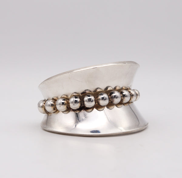 -Mexico 1960 Taxco Geometric Statement Cuff Bracelet In Solid .925 Sterling Silver