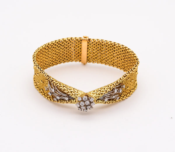 GORGES L'ENFANT 1960 Polonais Relief Bracelet In 18Kt Gold With 1.68 Ctw In Diamonds