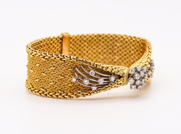 GORGES L'ENFANT 1960 Polonais Relief Bracelet In 18Kt Gold With 1.68 Ctw In Diamonds