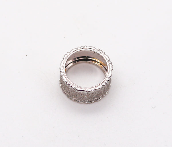 -Buccellati Milano Etched Ring Band In 18Kt White Brushed Gold 10mm