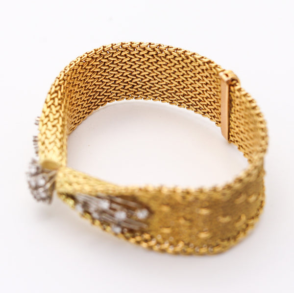 GORGES L'ENFANT 1960 Polonais Relief Bracelet In 18Kt Gold With 1.68 Ctw In Diamonds