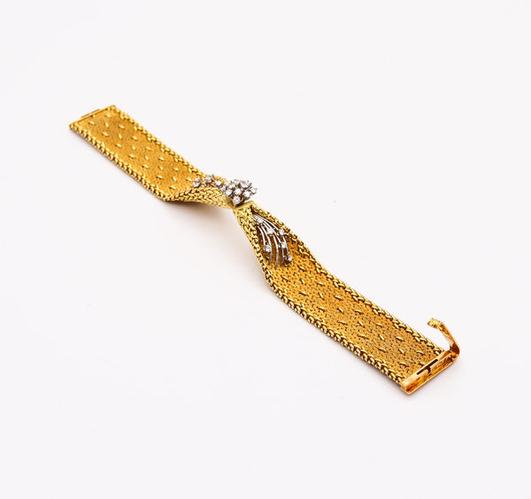 GORGES L'ENFANT 1960 Polonais Relief Bracelet In 18Kt Gold With 1.68 Ctw In Diamonds