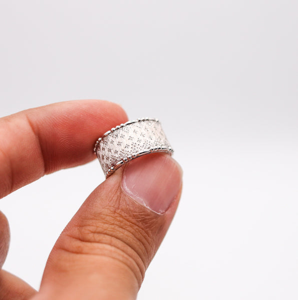-Buccellati Milano Etched Ring Band In 18Kt White Brushed Gold 10mm