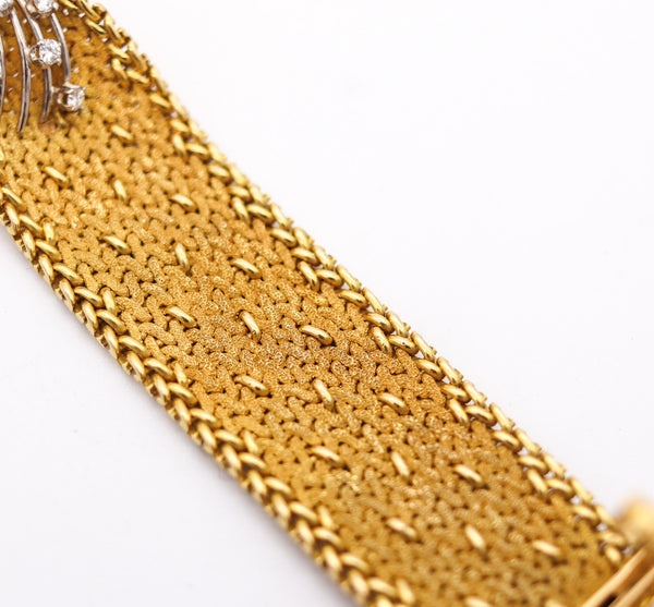 GORGES L'ENFANT 1960 Polonais Relief Bracelet In 18Kt Gold With 1.68 Ctw In Diamonds