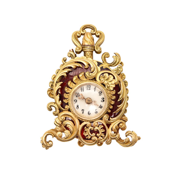 LE COULTRE 1890 Baroque Miniature Pendant Watch in 18Kt Gold & Guilloche Enamel