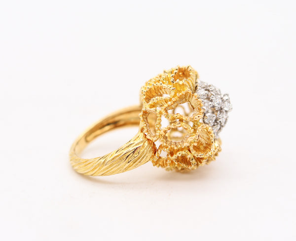 PIERRE STERLÉ Paris 1960 Cocktail Ring In 18Kt Gold & Platinum With VS Diamonds