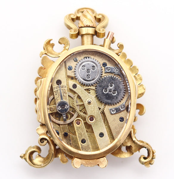 LE COULTRE 1890 Baroque Miniature Pendant Watch in 18Kt Gold & Guilloche Enamel