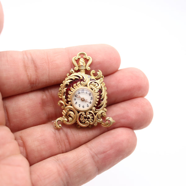 LE COULTRE 1890 Baroque Miniature Pendant Watch in 18Kt Gold & Guilloche Enamel